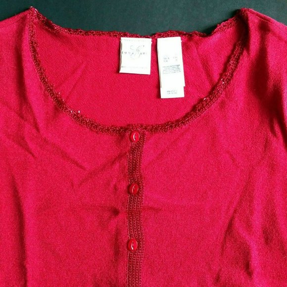 FLASH SALE! NEW Emma James Dark Red Knit Top, Crochet Trim, Tiny Beads, M - Picture 2 of 8